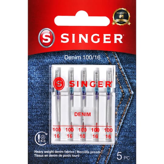 SINGER® Size 100/16 Denim Sewing Machine Needles, 5ct.
